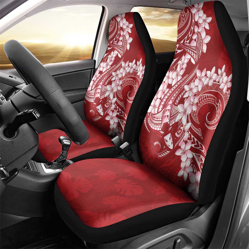 Red Polynesia Hammerhead Shark Tattoo With Plumeria Lei Car Seat Cover