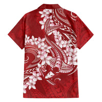 Red Polynesia Hammerhead Shark Tattoo With Plumeria Lei Family Matching Off Shoulder Short Dress and Hawaiian Shirt