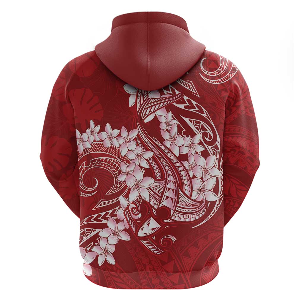 Red Polynesia Hammerhead Shark Tattoo With Plumeria Lei Hoodie LT14 - Polynesian Pride