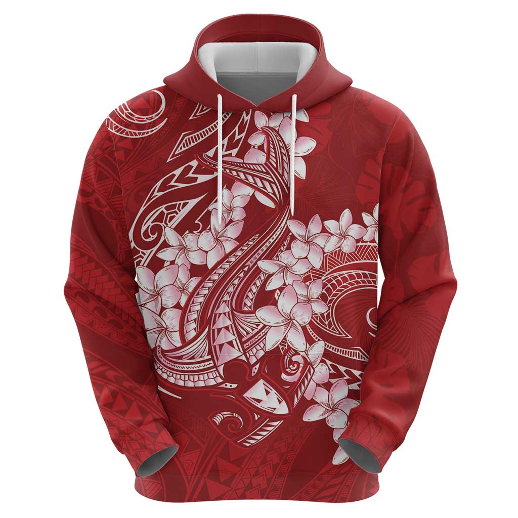 Red Polynesia Hammerhead Shark Tattoo With Plumeria Lei Hoodie LT14 - Polynesian Pride