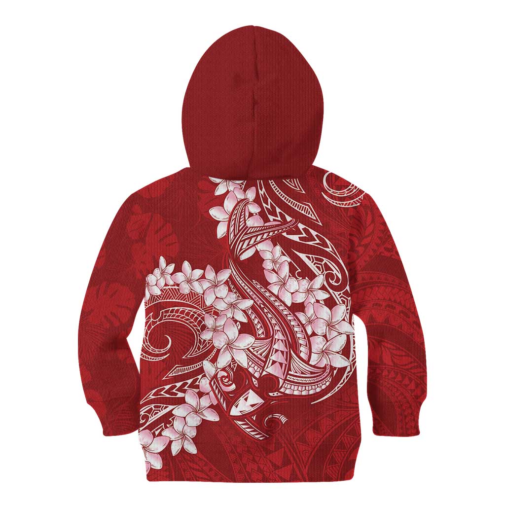 Red Polynesia Hammerhead Shark Tattoo With Plumeria Lei Kid Hoodie LT14 - Polynesian Pride