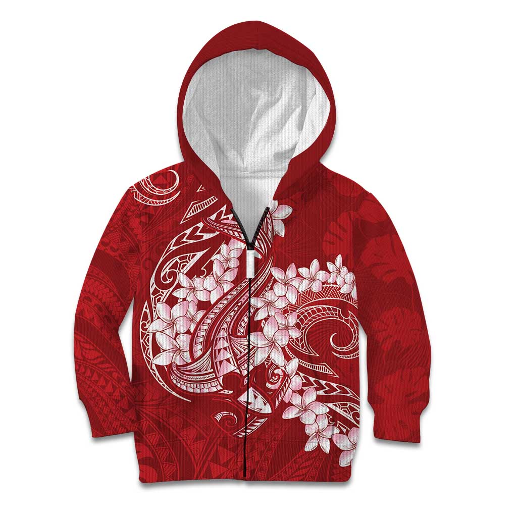 Red Polynesia Hammerhead Shark Tattoo With Plumeria Lei Kid Hoodie LT14 Zip Hoodie Red - Polynesian Pride