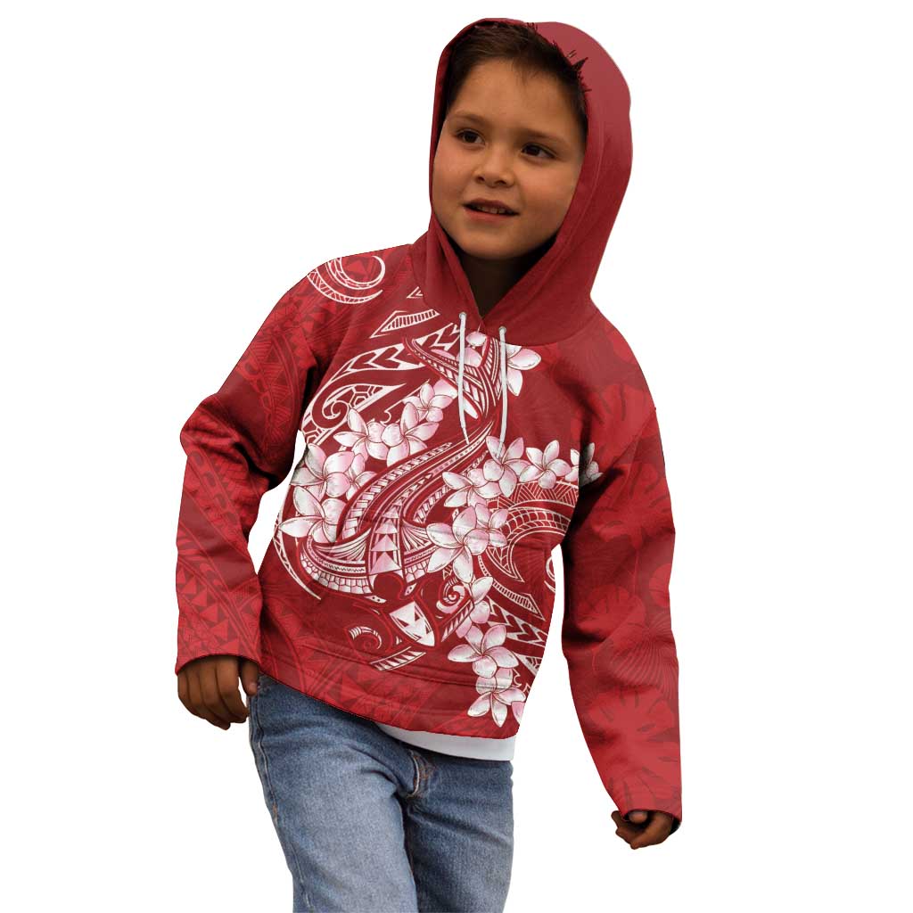 Red Polynesia Hammerhead Shark Tattoo With Plumeria Lei Kid Hoodie LT14 - Polynesian Pride