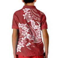 Red Polynesia Hammerhead Shark Tattoo With Plumeria Lei Kid Polo Shirt LT14 - Polynesian Pride