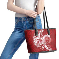 Red Polynesia Hammerhead Shark Tattoo With Plumeria Lei Leather Tote Bag