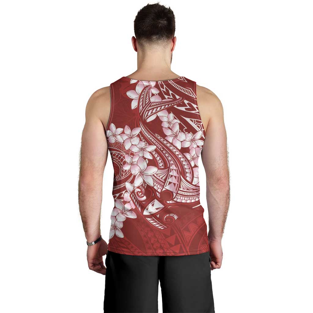 Red Polynesia Hammerhead Shark Tattoo With Plumeria Lei Men Tank Top