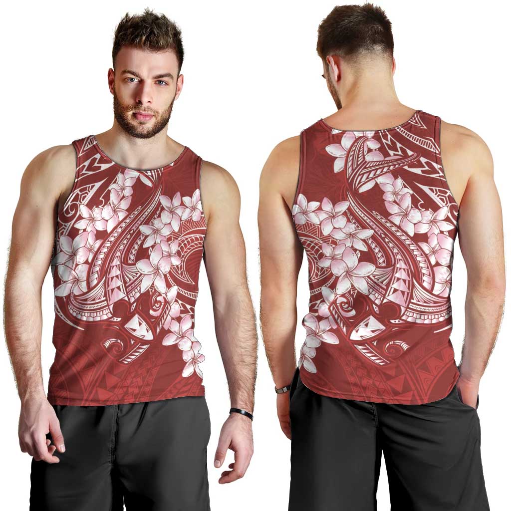 Red Polynesia Hammerhead Shark Tattoo With Plumeria Lei Men Tank Top