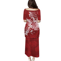 Red Polynesia Hammerhead Shark Tattoo With Plumeria Lei Puletasi