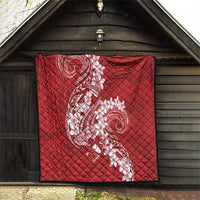 Red Polynesia Hammerhead Shark Tattoo With Plumeria Lei Quilt