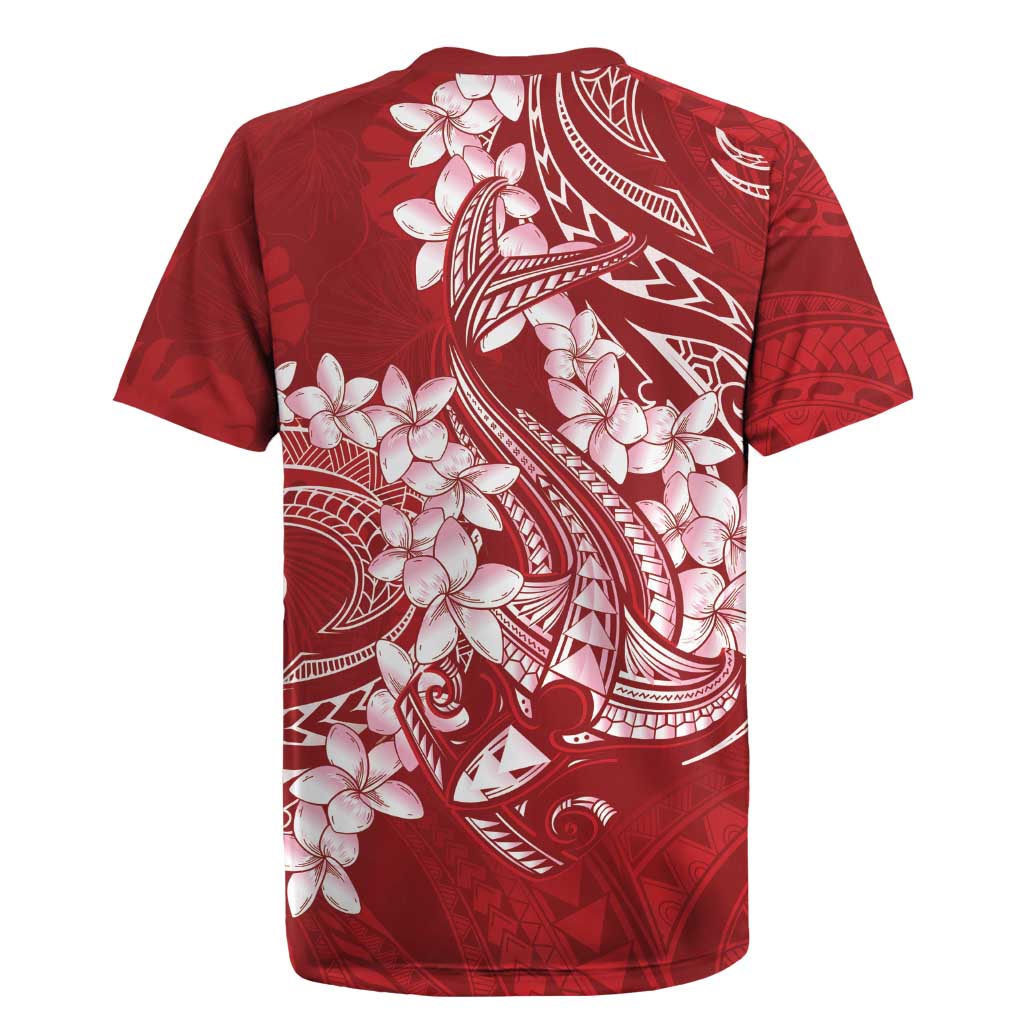 Red Polynesia Hammerhead Shark Tattoo With Plumeria Lei Rugby Jersey