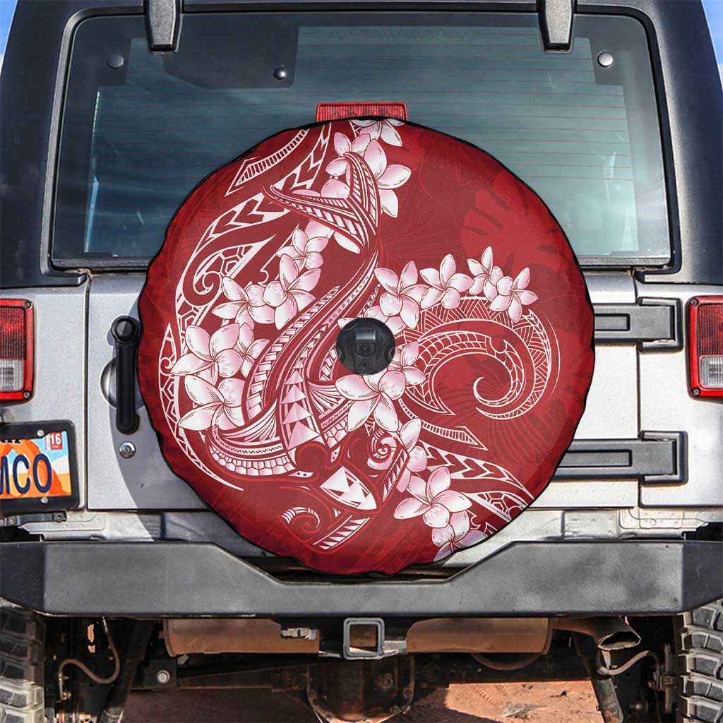 Red Polynesia Hammerhead Shark Tattoo With Plumeria Lei Spare Tire Cover