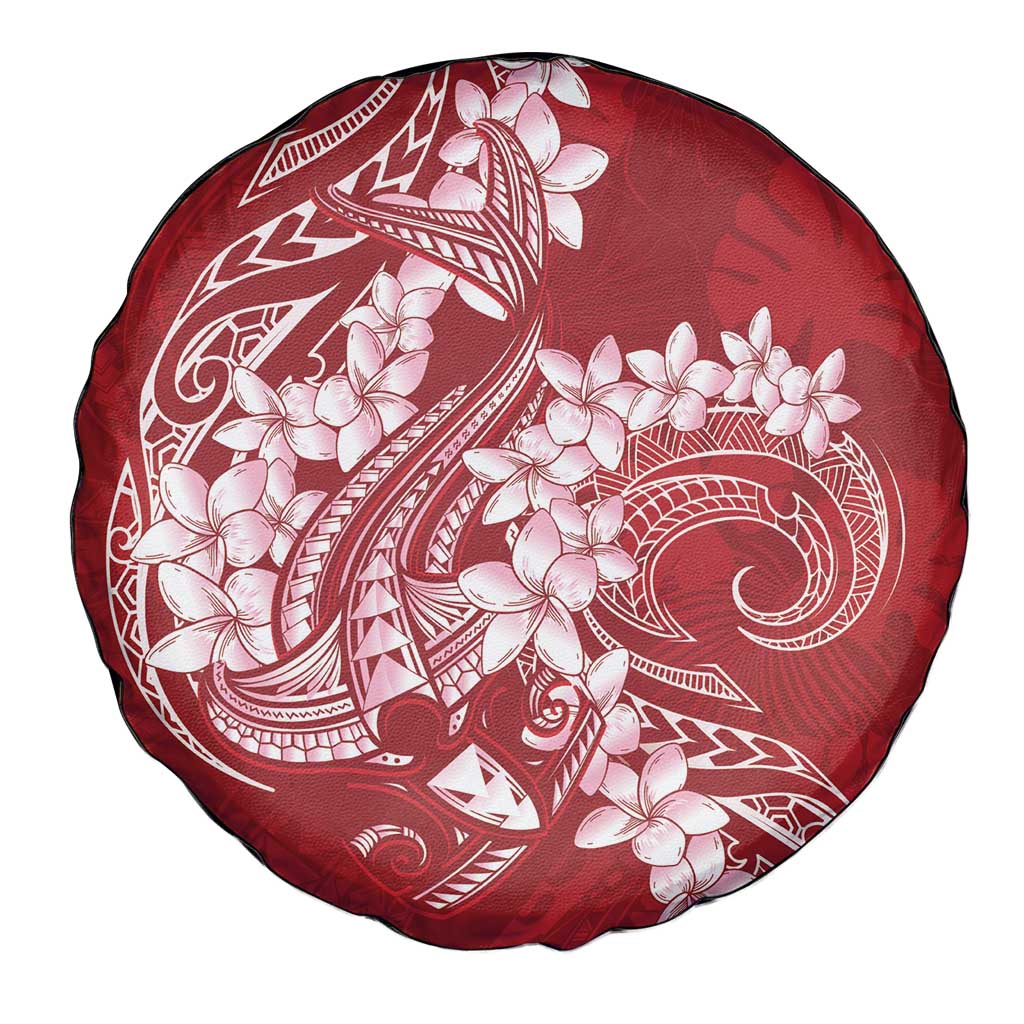Red Polynesia Hammerhead Shark Tattoo With Plumeria Lei Spare Tire Cover