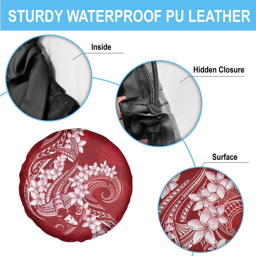 Red Polynesia Hammerhead Shark Tattoo With Plumeria Lei Spare Tire Cover