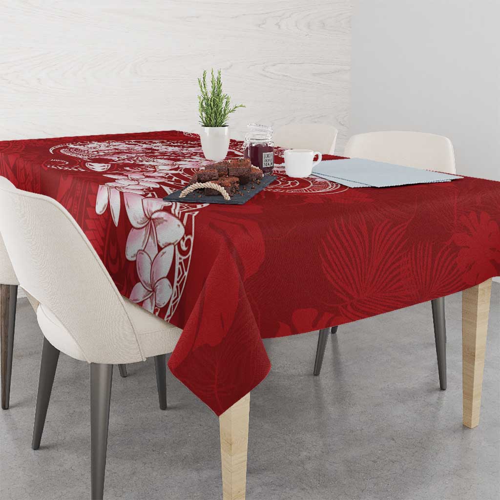 Red Polynesia Hammerhead Shark Tattoo With Plumeria Lei Tablecloth