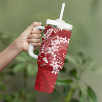Red Polynesia Hammerhead Shark Tattoo With Plumeria Lei Tumbler With Handle
