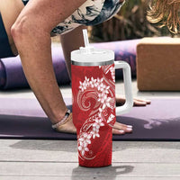 Red Polynesia Hammerhead Shark Tattoo With Plumeria Lei Tumbler With Handle
