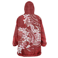 Red Polynesia Hammerhead Shark Tattoo With Plumeria Lei Wearable Blanket Hoodie