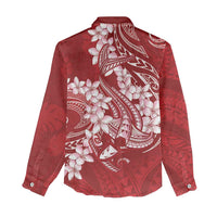 Red Polynesia Hammerhead Shark Tattoo With Plumeria Lei Women Casual Shirt