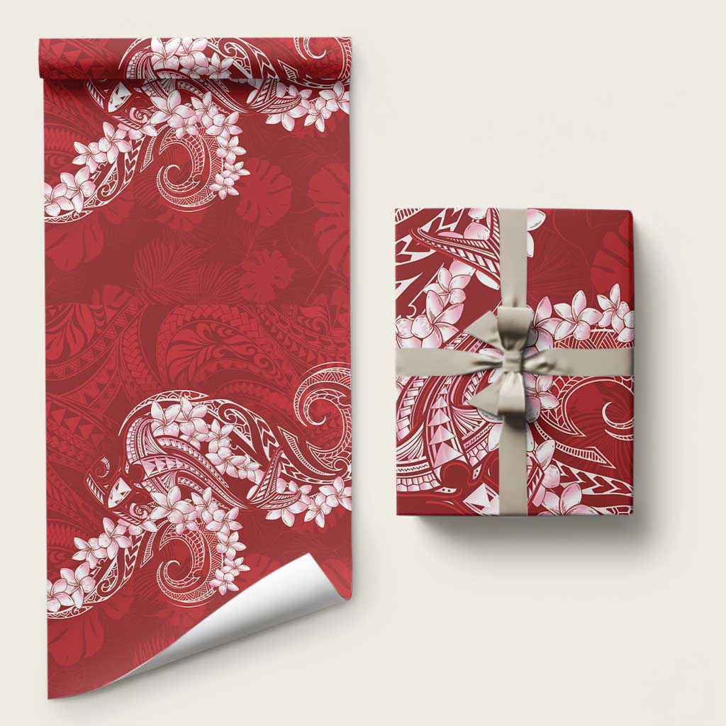 Red Polynesia Hammerhead Shark Tattoo With Plumeria Lei Wrapping Paper - Polynesian Pride
