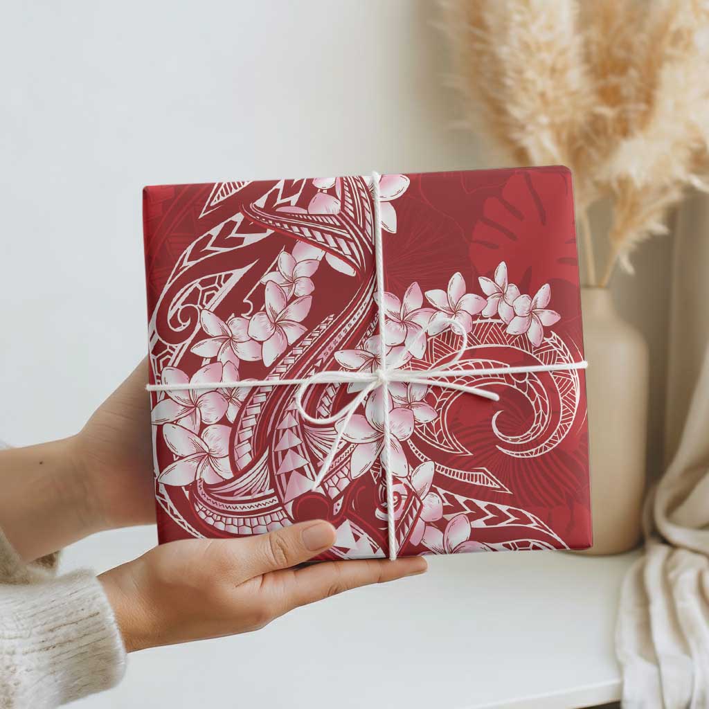 Red Polynesia Hammerhead Shark Tattoo With Plumeria Lei Wrapping Paper - Polynesian Pride