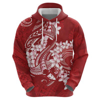 Red Polynesia Hammerhead Shark Tattoo With Plumeria Lei Zip Hoodie