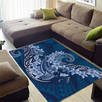 Navy Blue Polynesia Hammerhead Shark Tattoo With Plumeria Lei Area Rug
