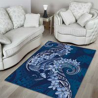Navy Blue Polynesia Hammerhead Shark Tattoo With Plumeria Lei Area Rug