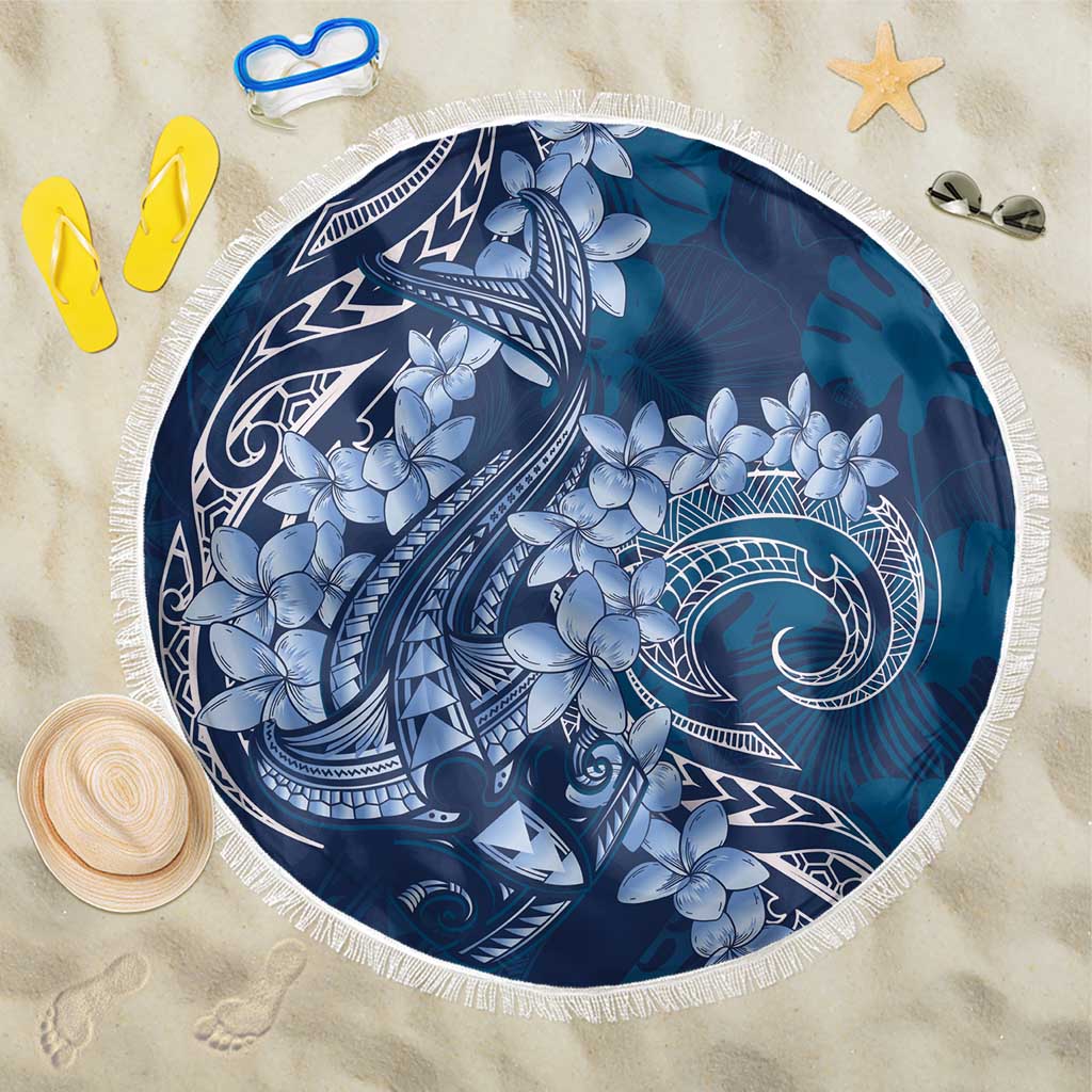 Navy Blue Polynesia Hammerhead Shark Tattoo With Plumeria Lei Beach Blanket