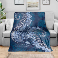 Navy Blue Polynesia Hammerhead Shark Tattoo With Plumeria Lei Blanket