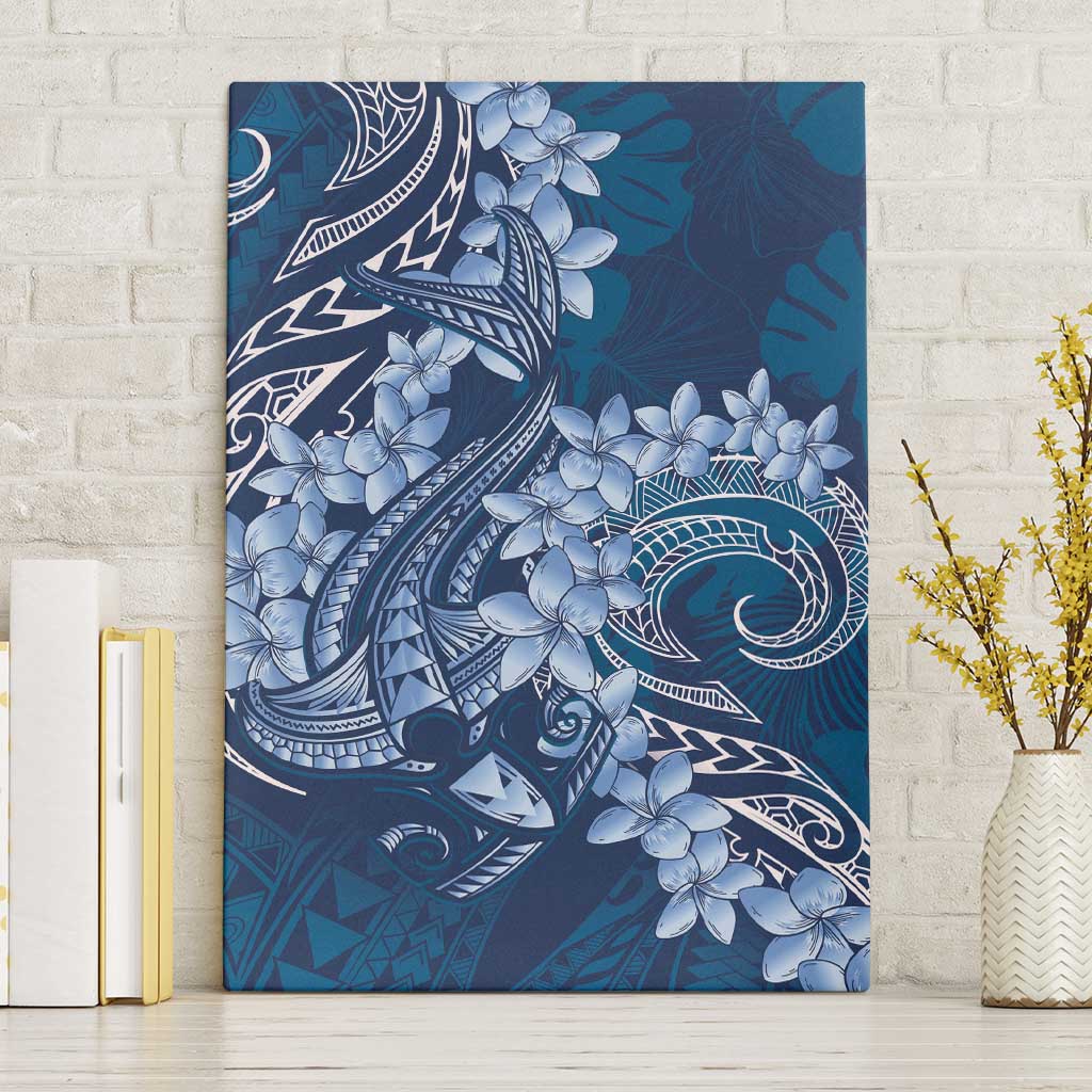 Navy Blue Polynesia Hammerhead Shark Tattoo With Plumeria Lei Canvas Wall Art
