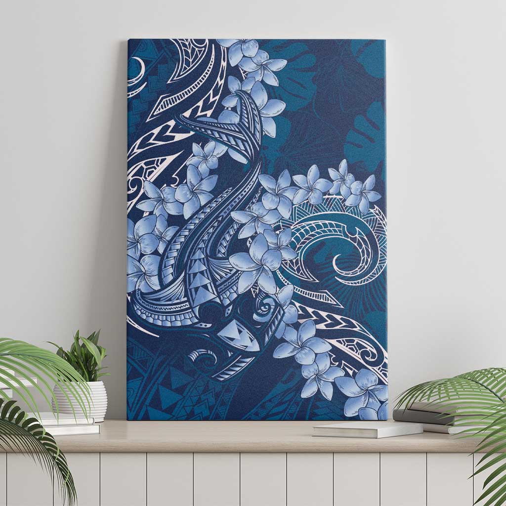 Navy Blue Polynesia Hammerhead Shark Tattoo With Plumeria Lei Canvas Wall Art
