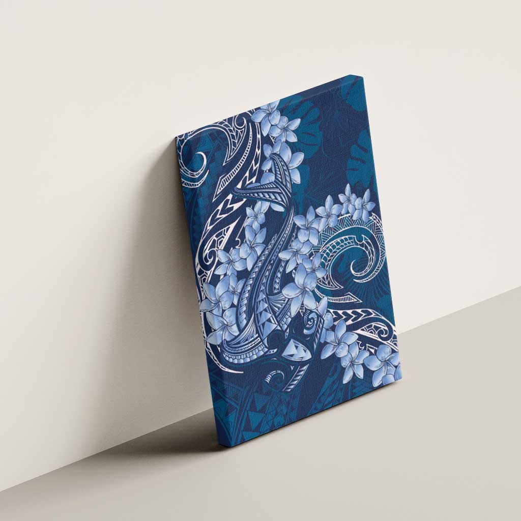 Navy Blue Polynesia Hammerhead Shark Tattoo With Plumeria Lei Canvas Wall Art