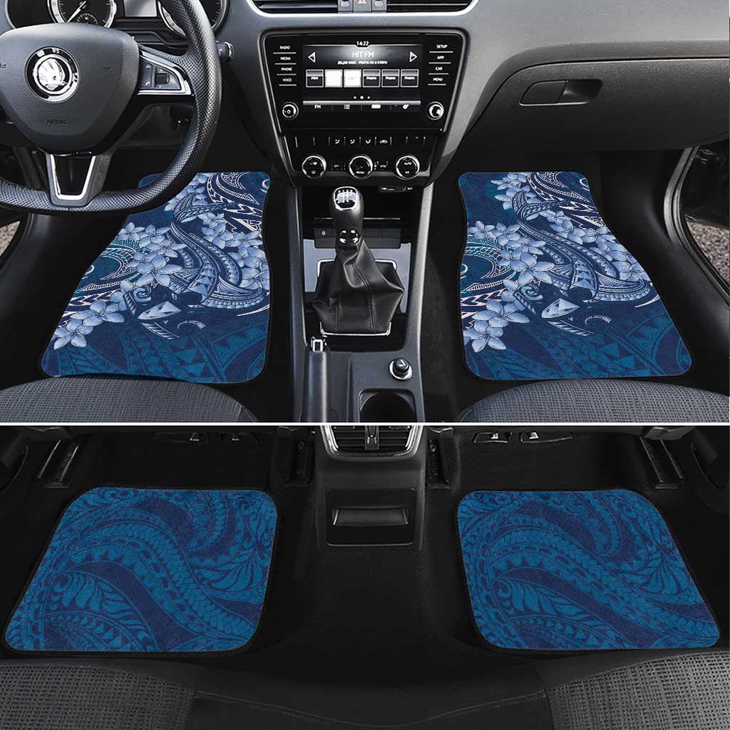 Navy Blue Polynesia Hammerhead Shark Tattoo With Plumeria Lei Car Mats