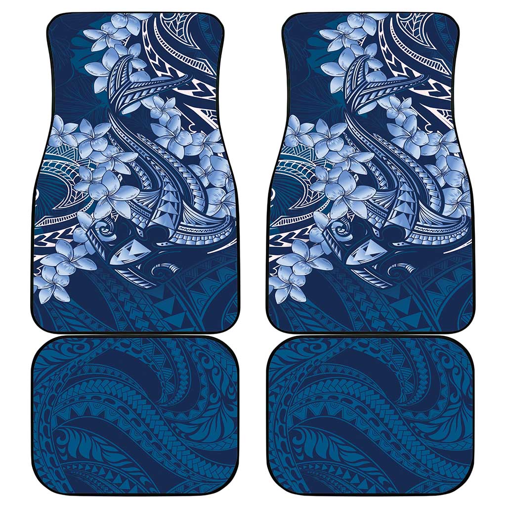 Navy Blue Polynesia Hammerhead Shark Tattoo With Plumeria Lei Car Mats