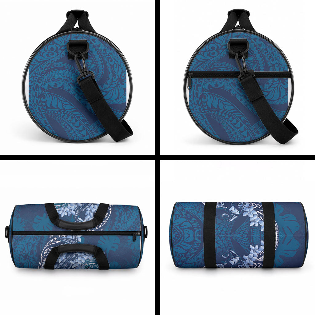 Navy Blue Polynesia Hammerhead Shark Tattoo With Plumeria Lei Duffle Bag LT14 - Polynesian Pride