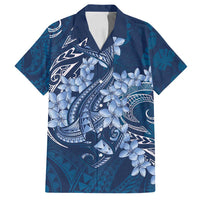 Navy Blue Polynesia Hammerhead Shark Tattoo With Plumeria Lei Family Matching Long Sleeve Bodycon Dress and Hawaiian Shirt
