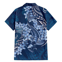 Navy Blue Polynesia Hammerhead Shark Tattoo With Plumeria Lei Family Matching Mermaid Dress and Hawaiian Shirt