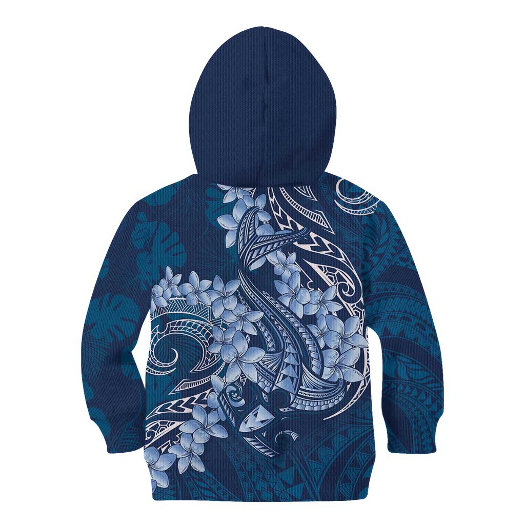 Navy Blue Polynesia Hammerhead Shark Tattoo With Plumeria Lei Kid Hoodie LT14 - Polynesian Pride