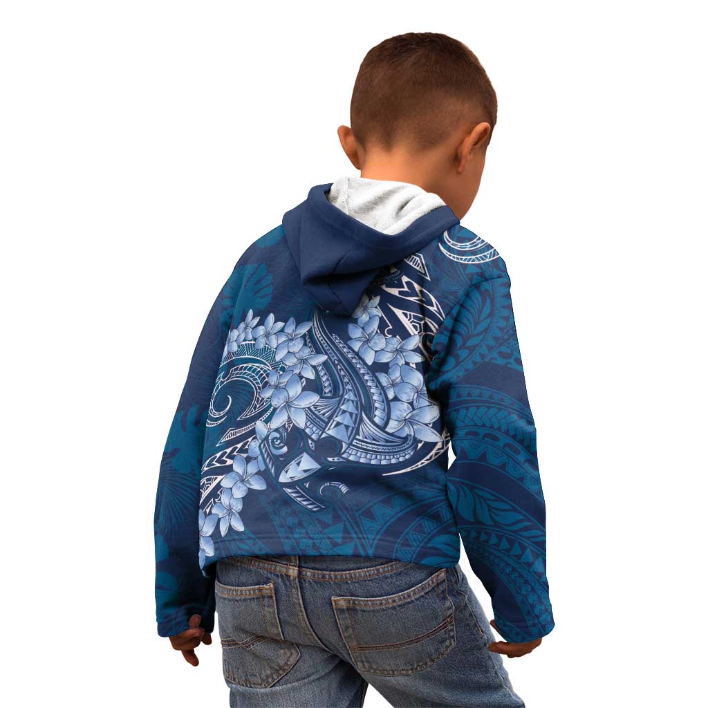 Navy Blue Polynesia Hammerhead Shark Tattoo With Plumeria Lei Kid Hoodie LT14 - Polynesian Pride
