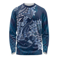 Navy Blue Polynesia Hammerhead Shark Tattoo With Plumeria Lei Long Sleeve Shirt