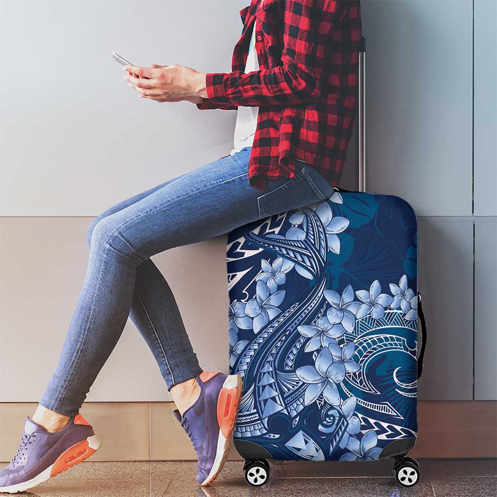 Navy Blue Polynesia Hammerhead Shark Tattoo With Plumeria Lei Luggage Cover