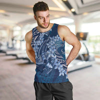 Navy Blue Polynesia Hammerhead Shark Tattoo With Plumeria Lei Men Tank Top