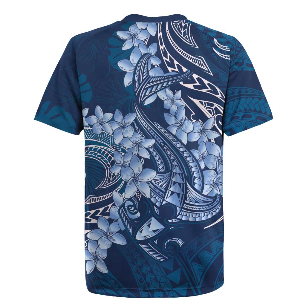 Navy Blue Polynesia Hammerhead Shark Tattoo With Plumeria Lei Rugby Jersey