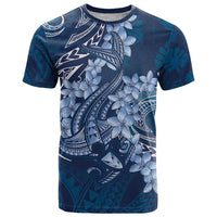 Navy Blue Polynesia Hammerhead Shark Tattoo With Plumeria Lei T Shirt