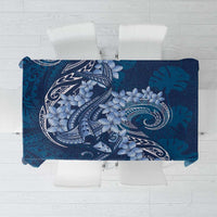 Navy Blue Polynesia Hammerhead Shark Tattoo With Plumeria Lei Tablecloth