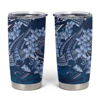 Navy Blue Polynesia Hammerhead Shark Tattoo With Plumeria Lei Tumbler Cup