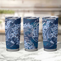 Navy Blue Polynesia Hammerhead Shark Tattoo With Plumeria Lei Tumbler Cup