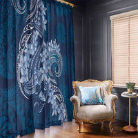 Navy Blue Polynesia Hammerhead Shark Tattoo With Plumeria Lei Window Curtain