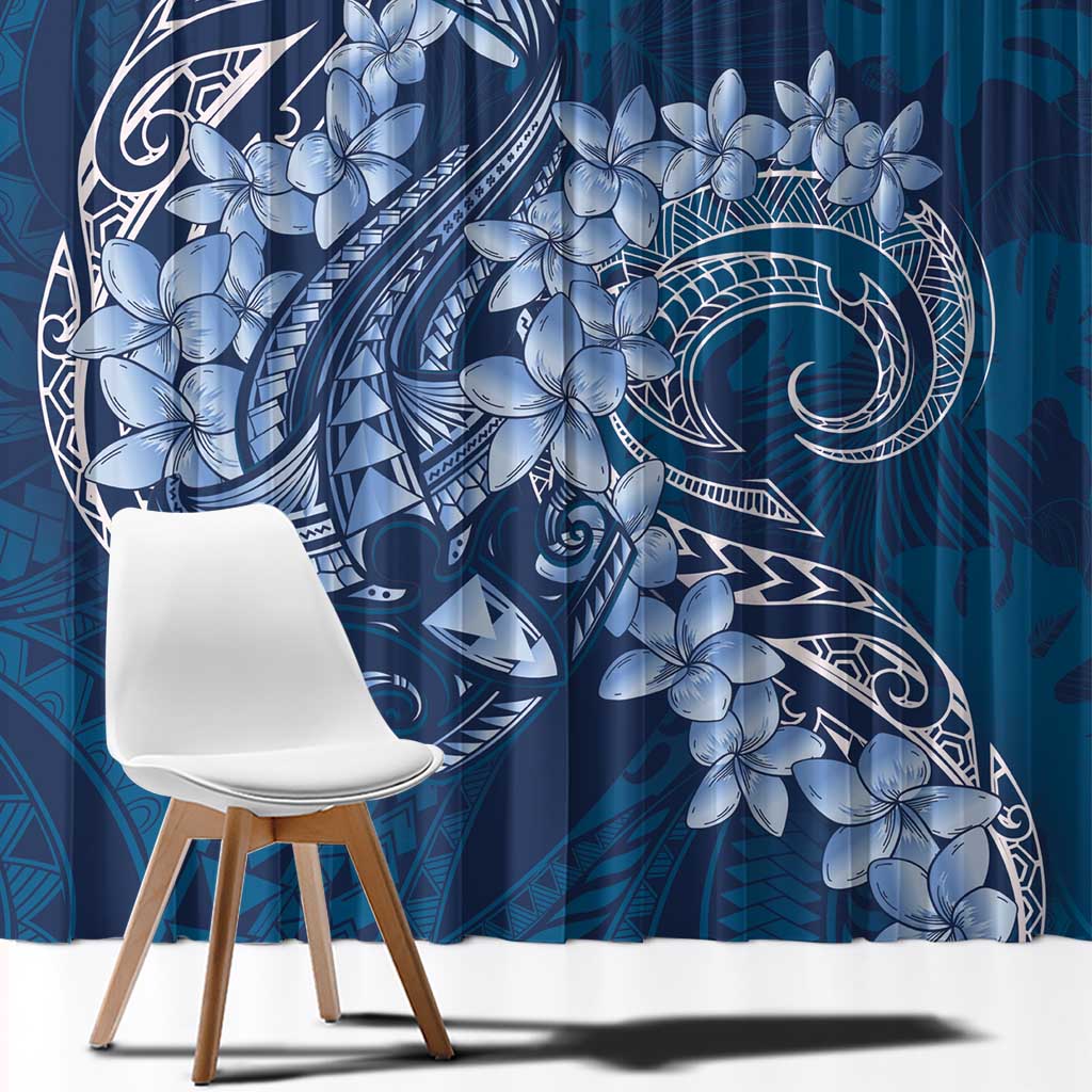 Navy Blue Polynesia Hammerhead Shark Tattoo With Plumeria Lei Window Curtain