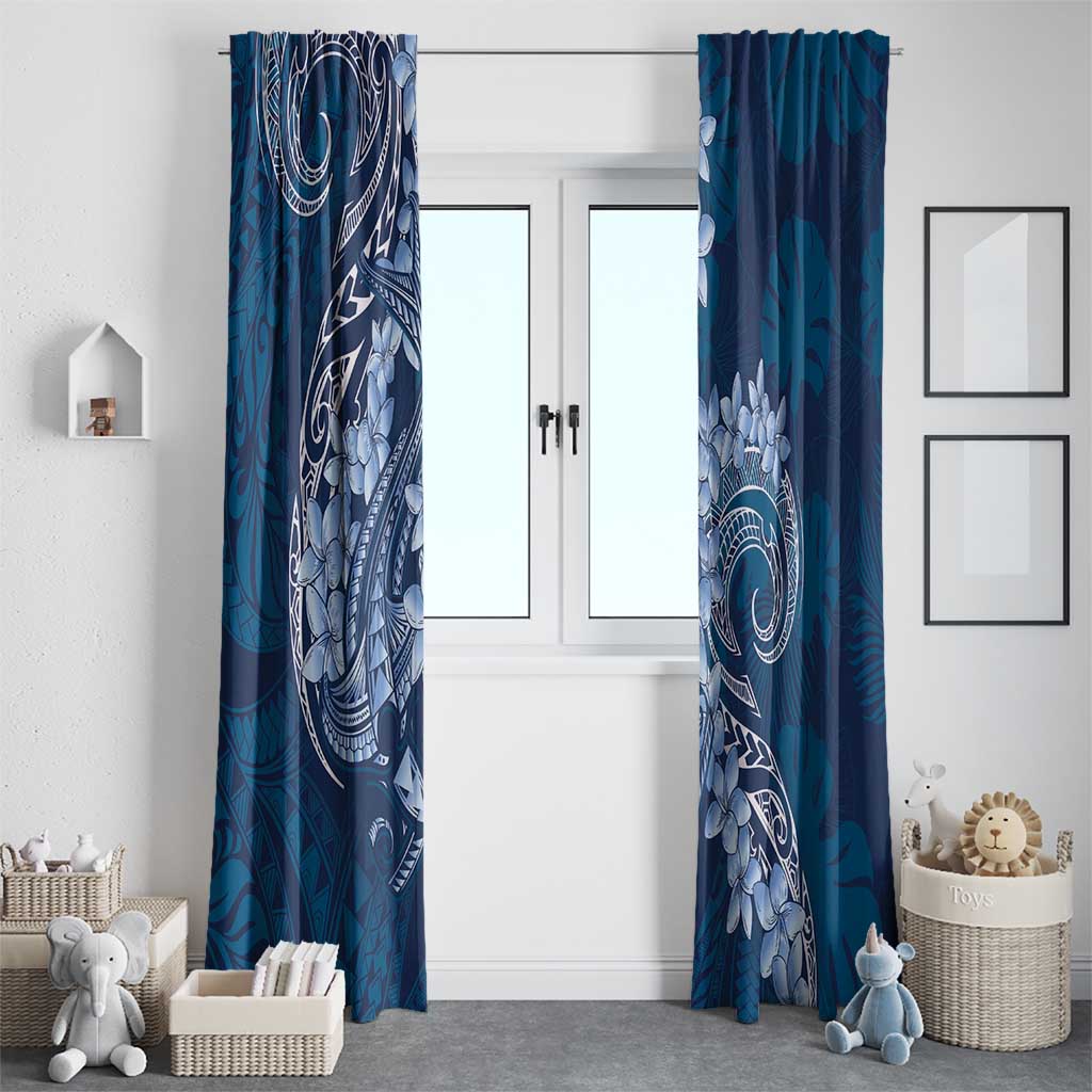 Navy Blue Polynesia Hammerhead Shark Tattoo With Plumeria Lei Window Curtain